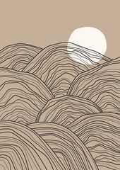 Wandcirkels Japandi stijl Boho lijnlandschap abstracte horizon  © Anna
