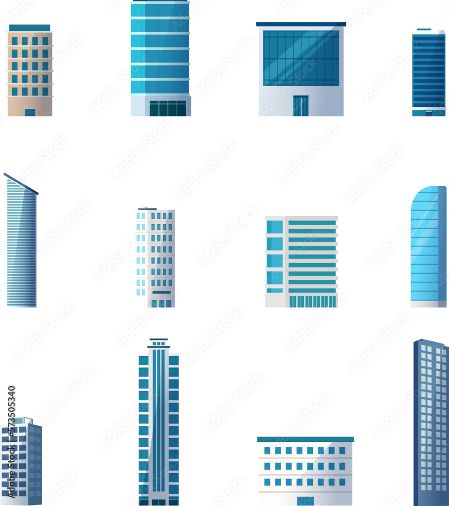 Buildings set city with isolated background. Modern office element vector illustration.Estate flat design
