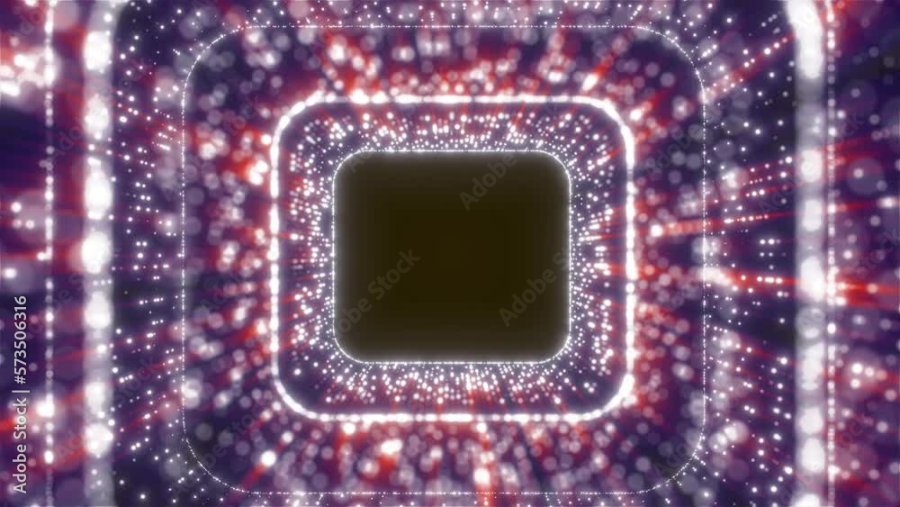 Abstract Animated Square shape Particle Tunnel,Glittering Glowing Particle Tunnel, Loop Animation Of Futuristic Digital Data Tunnel With Particle	