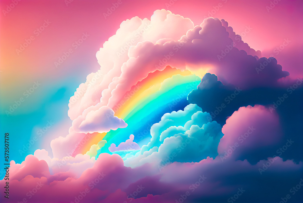 A fairy tale landscape of the sky, thick pink clouds and colorful