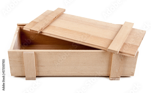 Wooden box isolated on a white background.