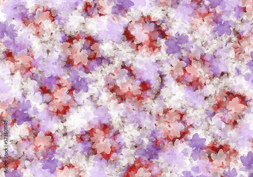 A pattern of red, white and purple daisies, asters. Watercolor flowers, background, texture. Botanical abstract summer, spring wallpaper background © Andrei