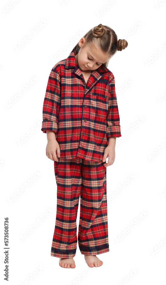 Girl in pajamas sleepwalking on white background Girl in pajamas sleepwalking on white background