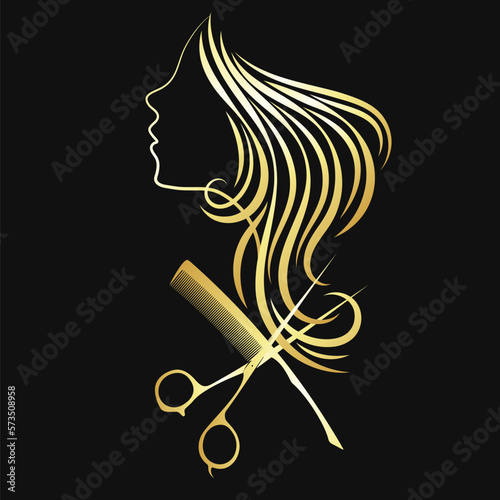 Profile of the face of a girl with curls of hair. Design for hair stylist and beauty salon