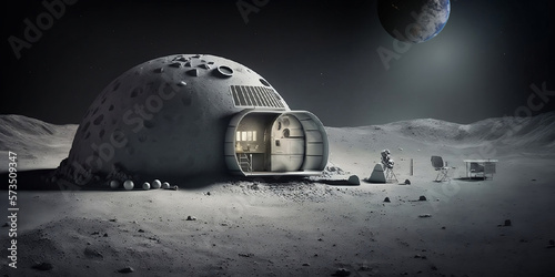 Base spatiale installée sur la lune, imprimée en 3D - generative ai