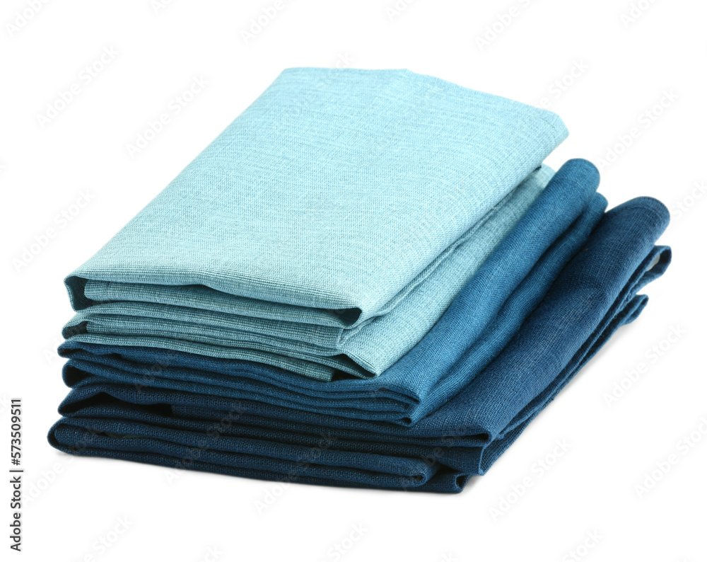 Stack of fabric napkins for table setting isolated on white