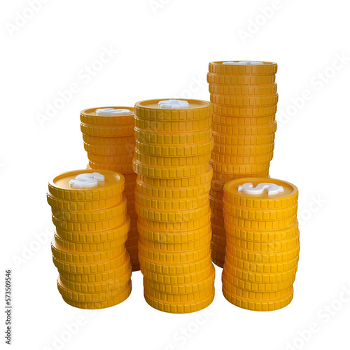 3D illustration of golden coins with dollar symbol stacked