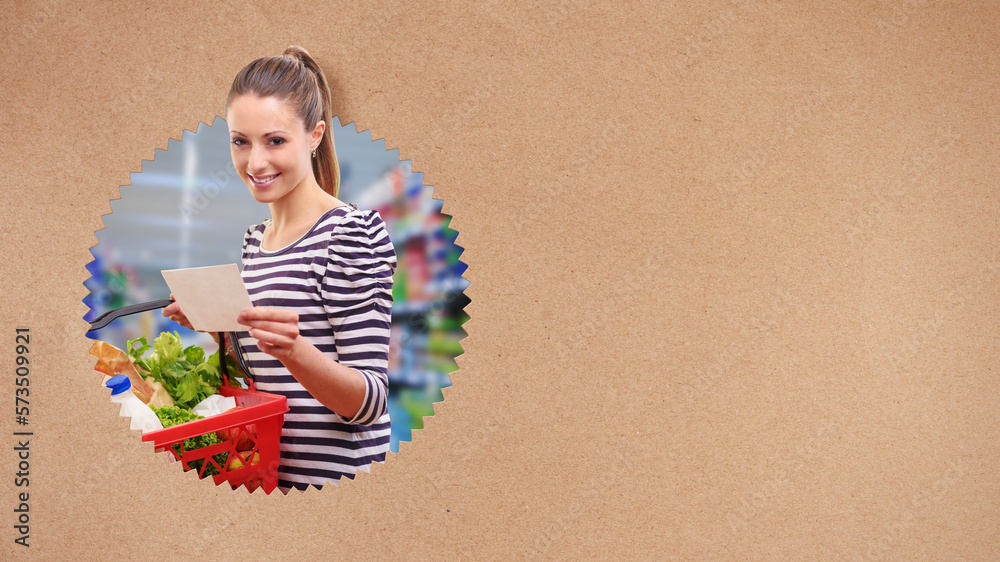 Fototapeta premium Happy woman doing grocery shopping at the supermarket