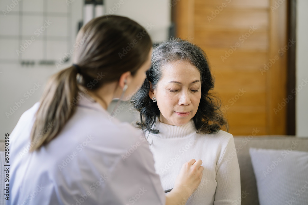 Doctor with stethoscope examining patient with examination, presenting symptoms and recommending treatment, healthcare and medical concept. Doctor with stethoscope examining patient with examination, presenting symptoms and recommending treatment, healthcare and medical concept.