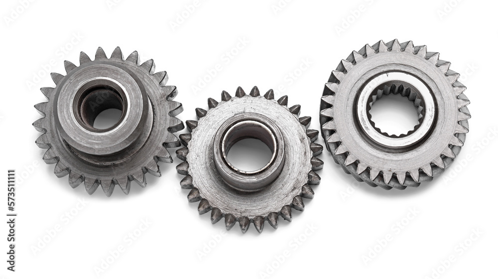 Different stainless steel gears on white background Different stainless steel gears on white background