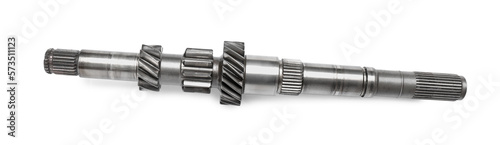 New secondary transmission output shaft on white background, top view
