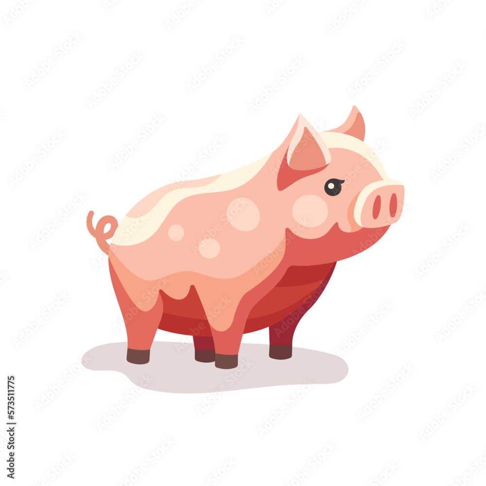 Cute pig vector flat illustration isolated on white background. Colorful farm animal piggy cartoon character. Cute pig vector flat illustration isolated on white background. Colorful farm animal piggy cartoon character.