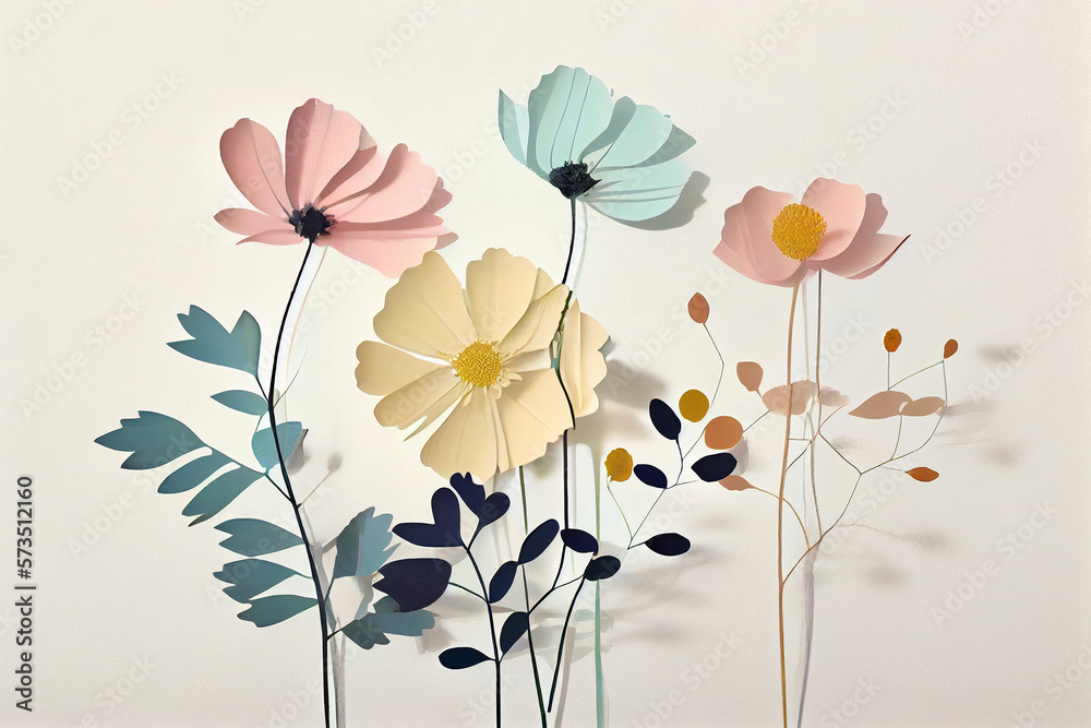 Fleurs minimalistes art mural IA Générative