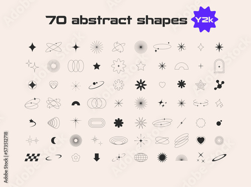 Y2k aesthetic minimal elements. Geometric lines, frames, stars. Vector photo