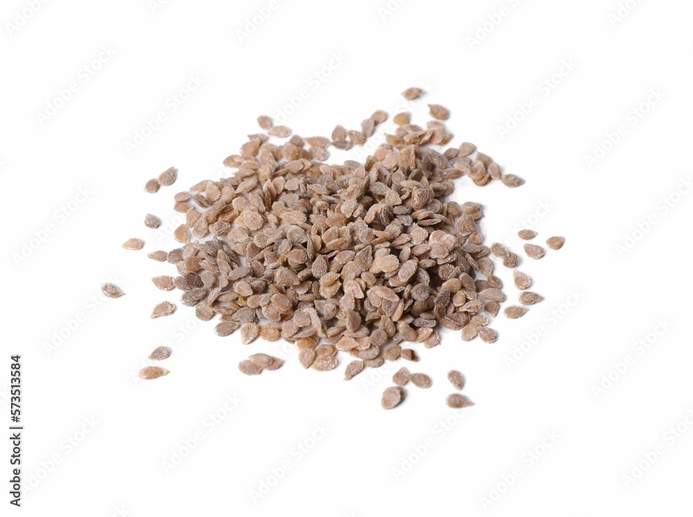 Pile of tomato seeds on white background Pile of tomato seeds on white background