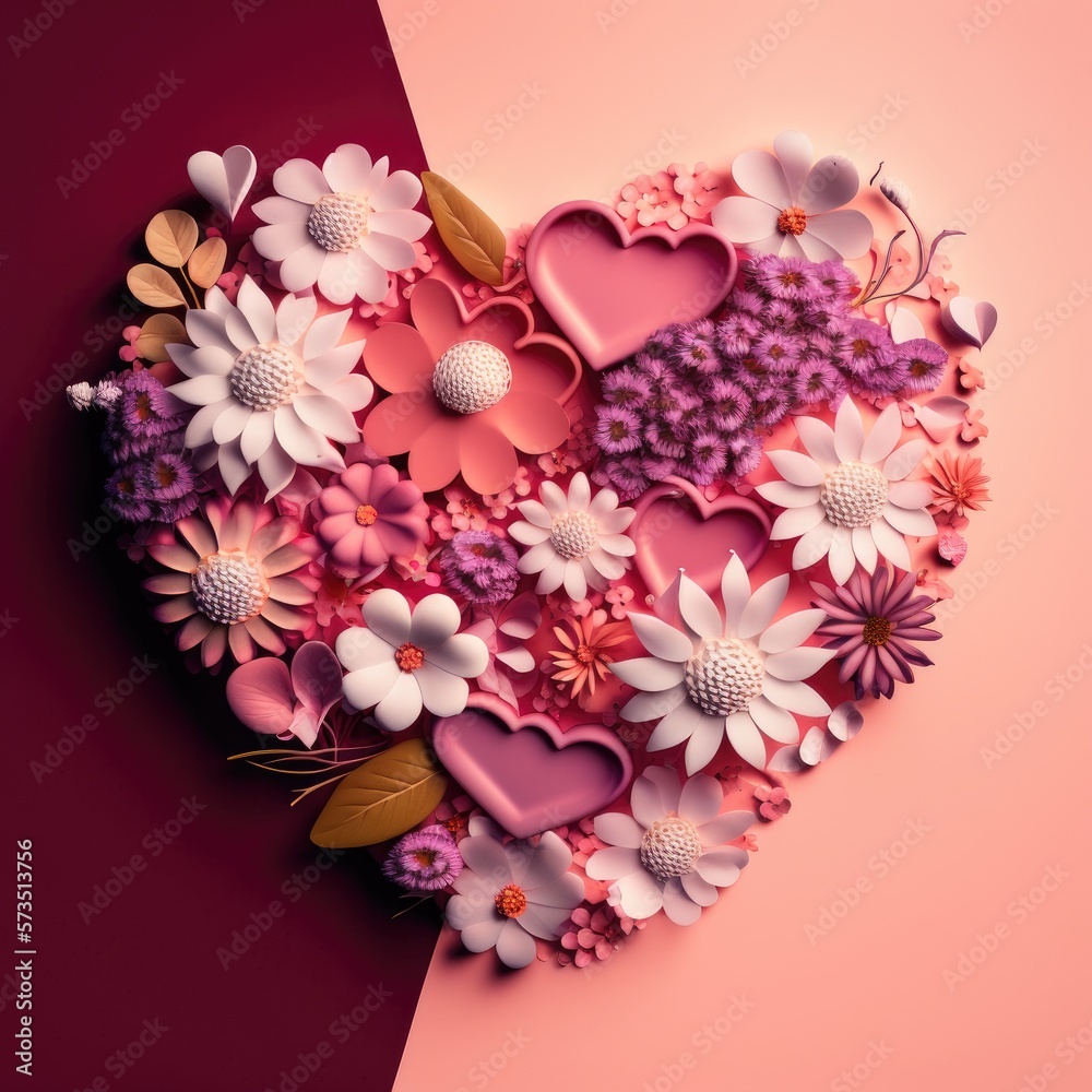 Flower heart arrangement made with Generative AI Flower heart arrangement made with Generative AI