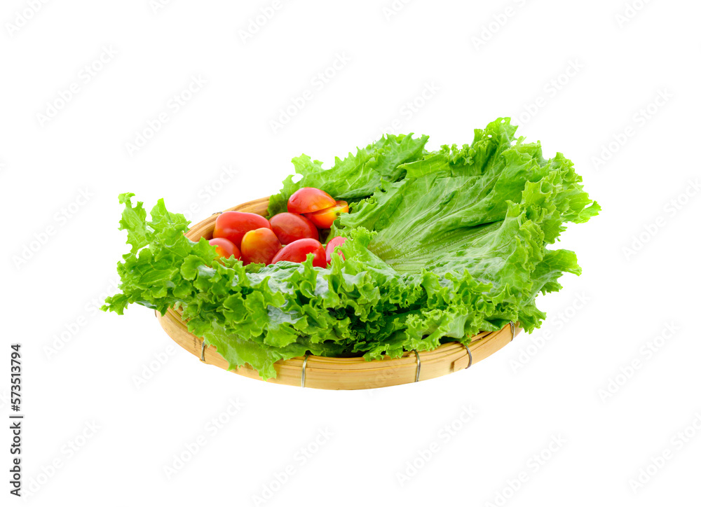 fresh lettuce leaves and tomatoes in basket isolated on transparent png fresh lettuce leaves and tomatoes in basket isolated on transparent png