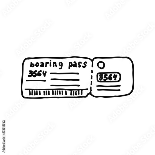 Boarding pass. Air travel, tourism, business trip. Doodle. Vector illustration. Hand drawn. Outline.