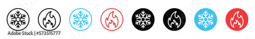 Snowflake and fire icons. Hot and cold icon symbol. Ice and fire icons in circle for apps and websites, vector illustration