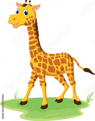 Cute giraffe cartoon standing on green grass