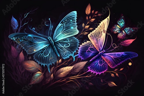 Beautiful background with colorful butterfies