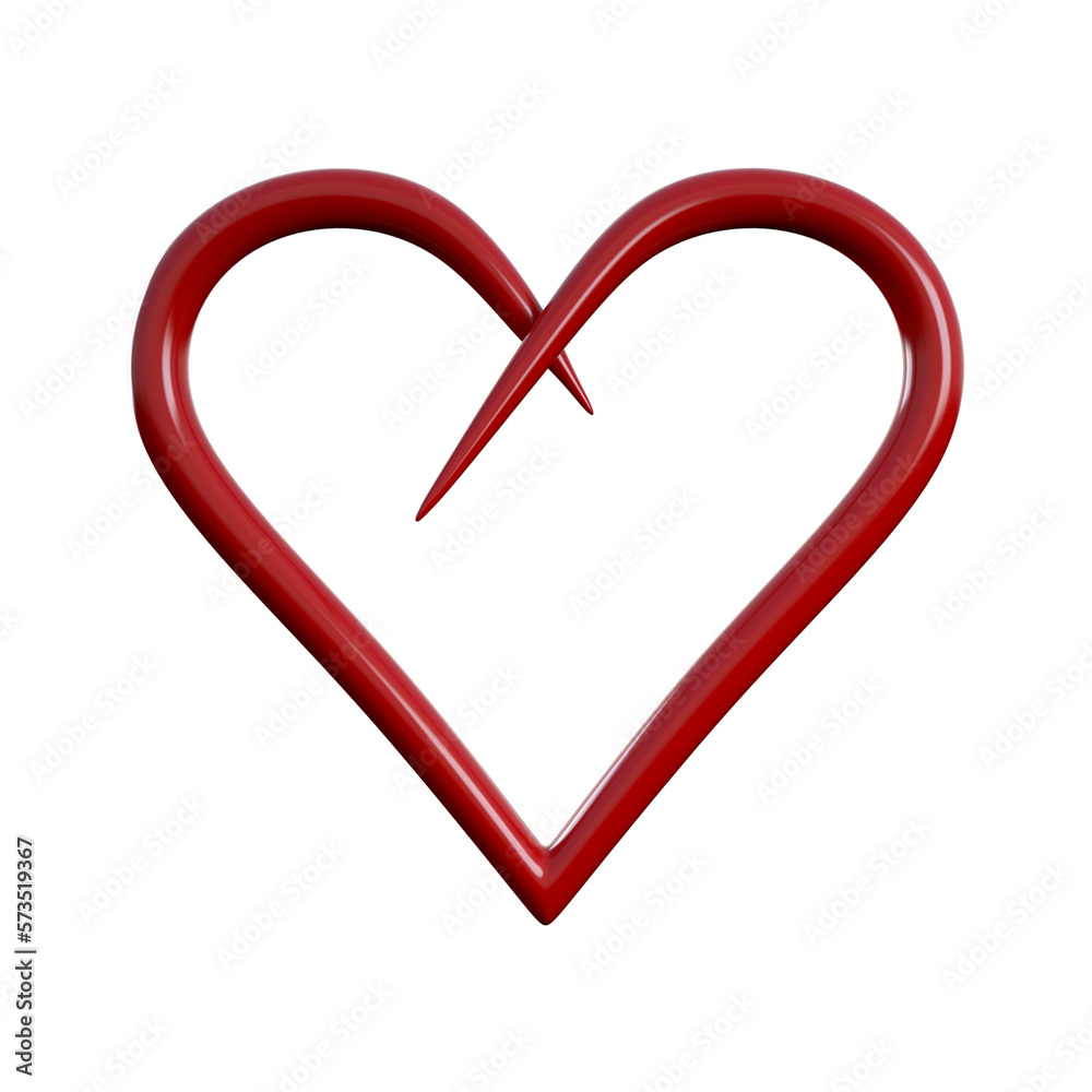3D illustration of red color heart shaped line 3D illustration of red color heart shaped line