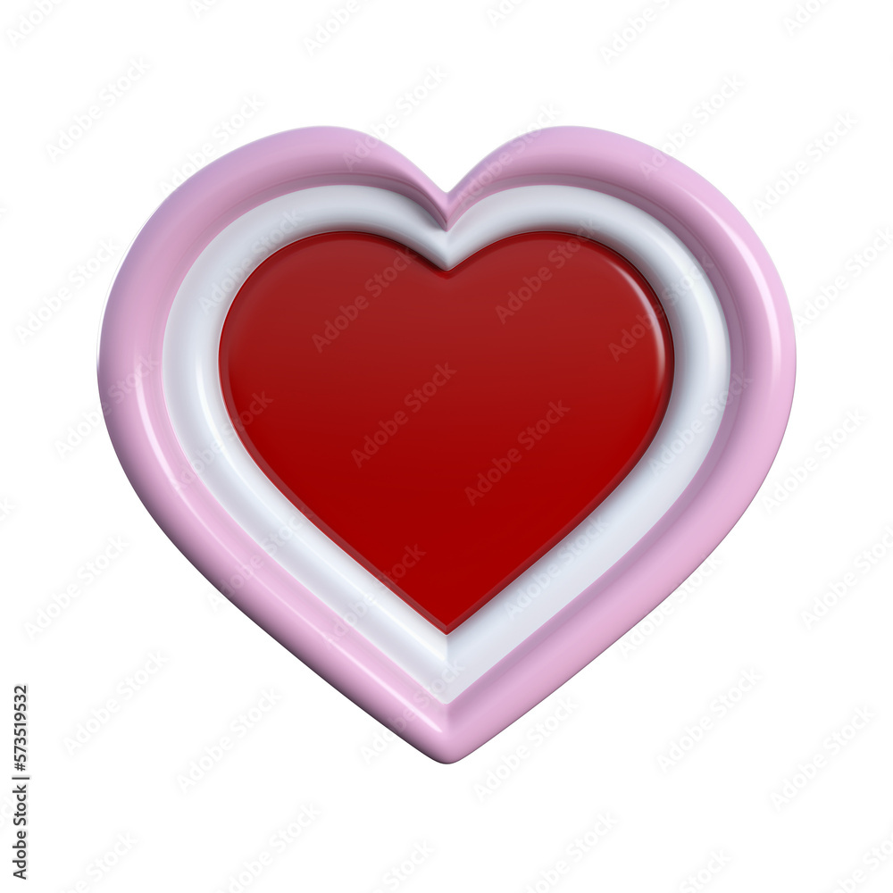 3D illustration of red color heart with white and pink borders 3D illustration of red color heart with white and pink borders