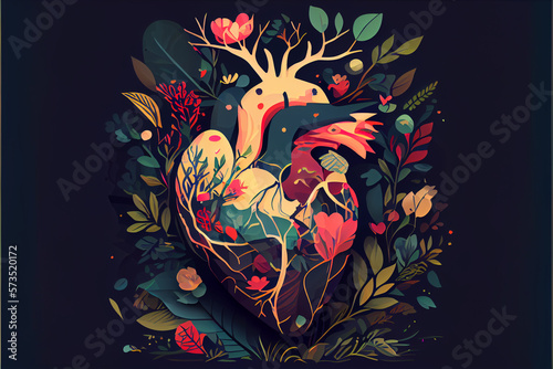 Beautiful heart flat illustration. Generative AI