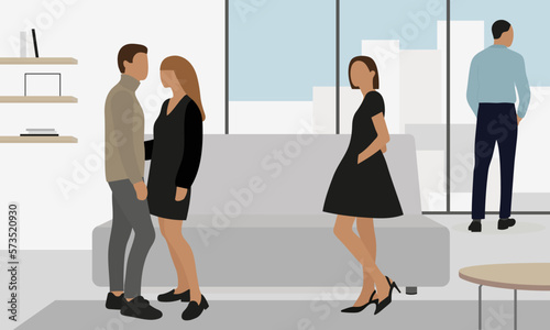 Two couples of young people together indoors