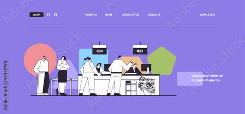 people looking at display number board in waiting room electronic queuing system queue management concept