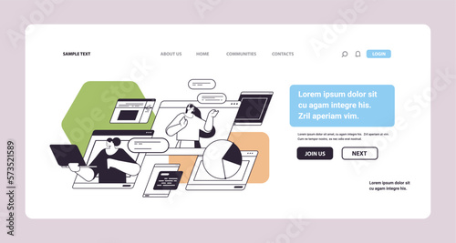 businesswomen answering messages and calls analyzing statistics diagram technical support concept