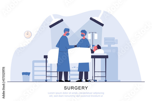 The medical concept. surgeons and nurses are operating on a patient in a hospital. Flat vector illustration cartoon character.