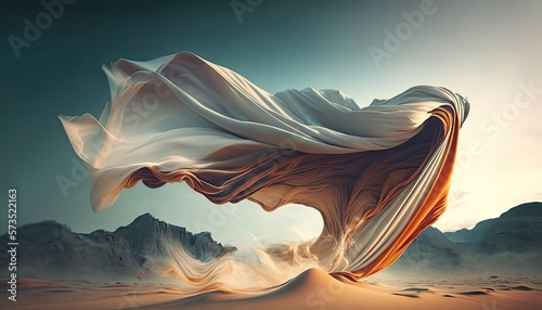 Elegant Fashion Flying Satin Silk Cloth Design for Product Display. AI-Generated, Digital Illustration.