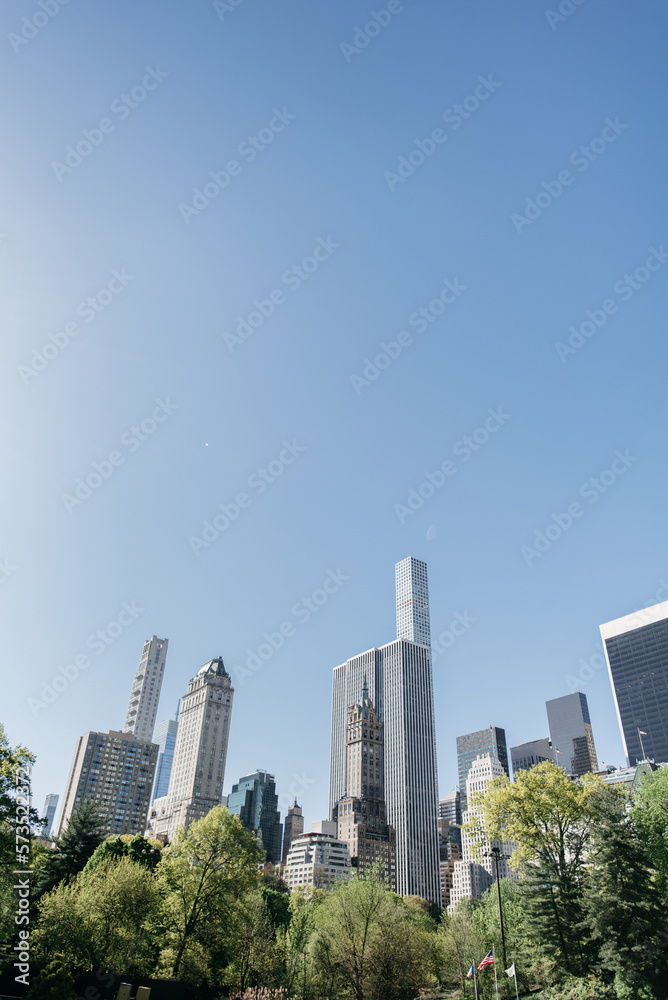 New York City Skyscrapers against a blue sky