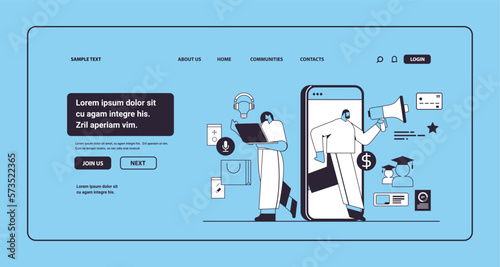 PR agency team using loudspeaker to communicate with audience marketing campaign public relations concept