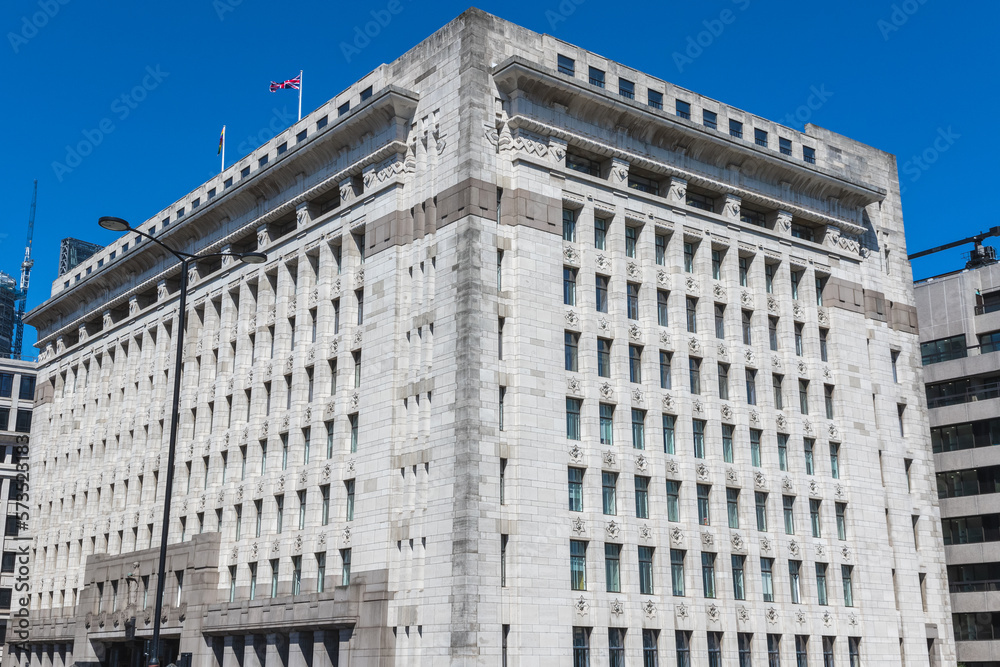 Exterior of Adelaide House, an office building in London's primary financial district, England Exterior of Adelaide House, an office building in London's primary financial district, England