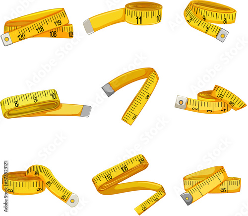 yellow measuring tape set cartoon vector illustration