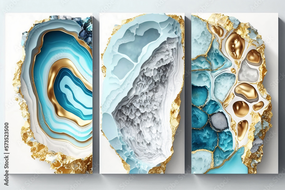 Abstract marble wallpaper for wall decor. White golden and blue color style. Generative ai.   - obrazy, fototapety, plakaty 