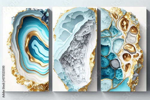 Abstract marble wallpaper for wall decor. White golden and blue color style. Generative ai.   photo
