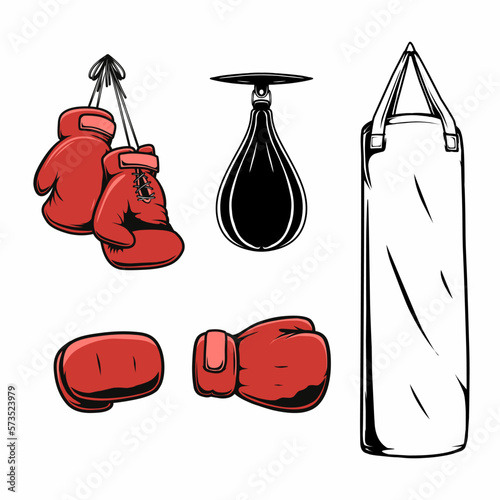 boxing gloves and punching bag design set photo