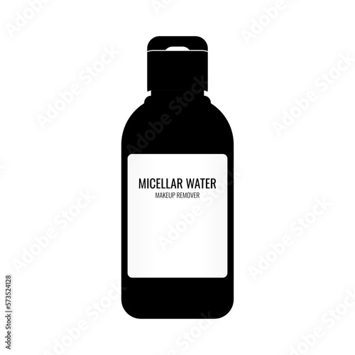 Micellar water makeup remover bottle in black white icon. Vector illustration in trendy style. Editable graphic resources for many purposes. 