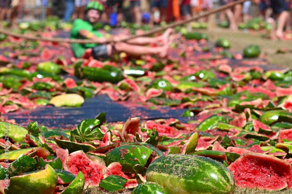 Unrecognizable male watermelon skiing at The Chinchilla Melon Festival