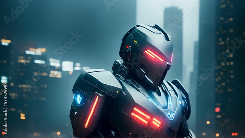 alien robot android cyborg machine futuristic in the cyberpunk city, digital art