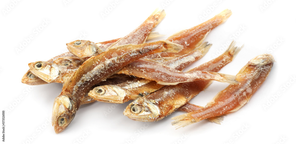 Delicious dried salted anchovies on white background Delicious dried salted anchovies on white background