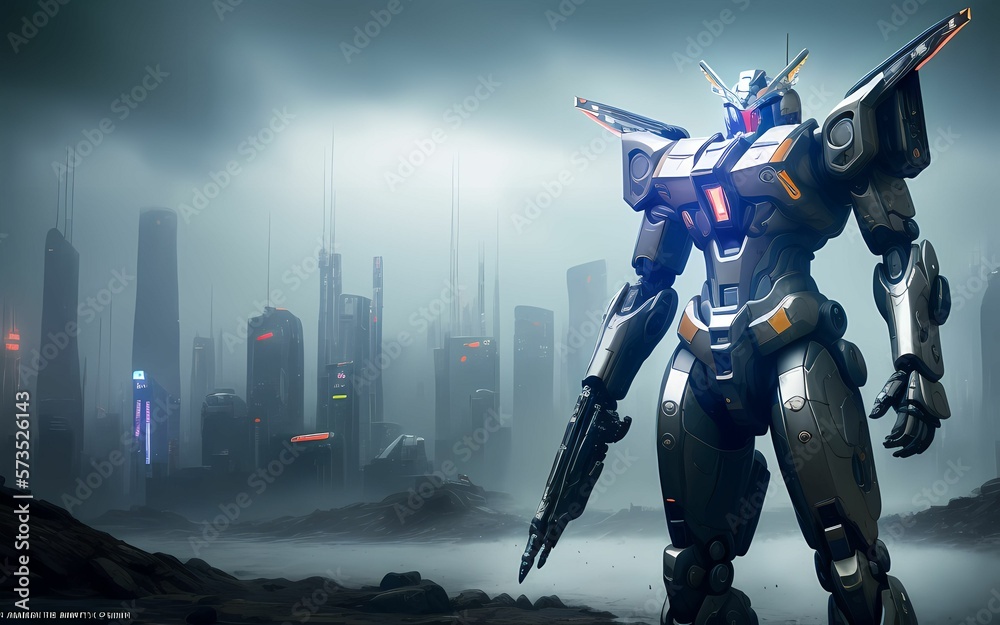 Fototapeta premium alien robot android cyborg machine futuristic in the cyberpunk city, digital art