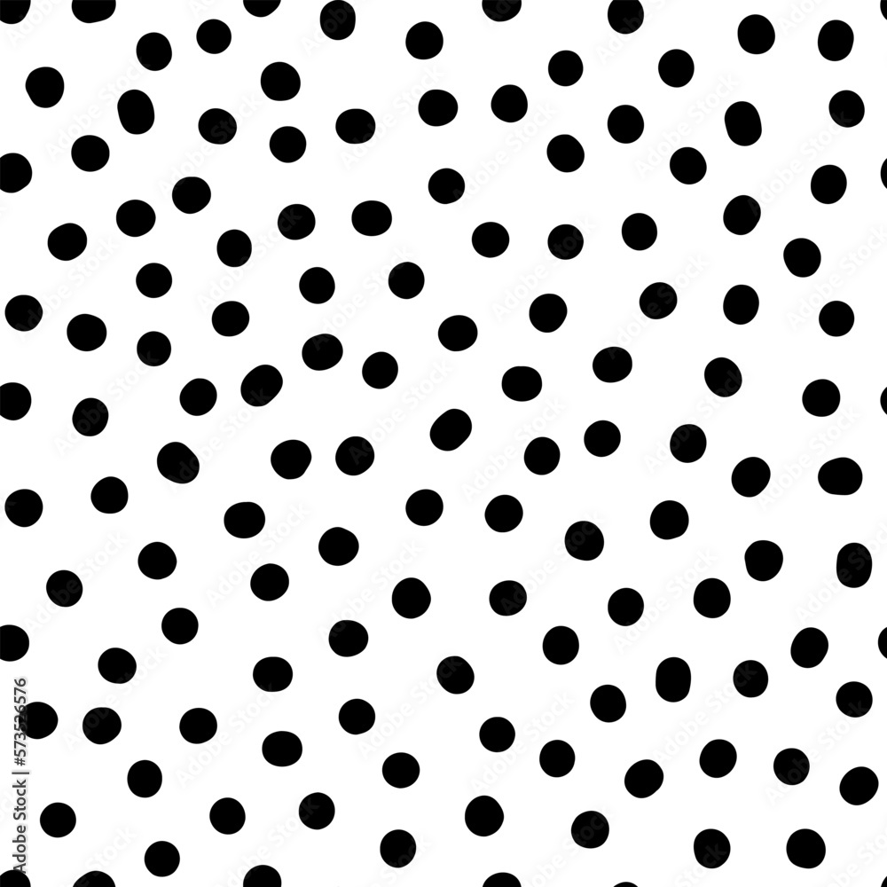 Seamless neutral polka dots pattern. Black hand-drawn circles isolated on white background. Abstract Random points ornament. Vector illustration for wallpaper, fabric, print, wrapping paper, textile Seamless neutral polka dots pattern. Black hand-drawn circles isolated on white background. Abstract Random points ornament. Vector illustration for wallpaper, fabric, print, wrapping paper, textile