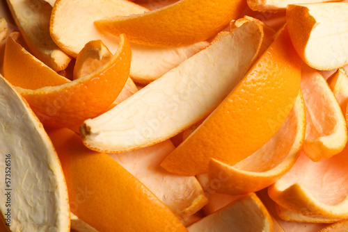 Many orange peels preparing for drying as background  closeup