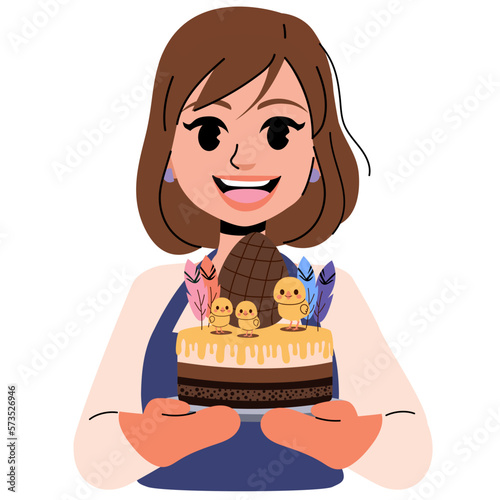 Flat vector illustration of woman holding a 