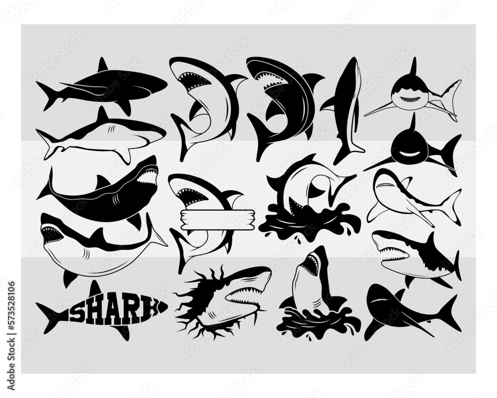 Fototapeta premium Shark SVG, Shark Silhouette Svg, Shark Fish svg, Silhouette Svg Cut File Svg, Shark Clipart Svg, Shark Vector svg, Animal Svg, Clip Art & Image files, SVG, Eps