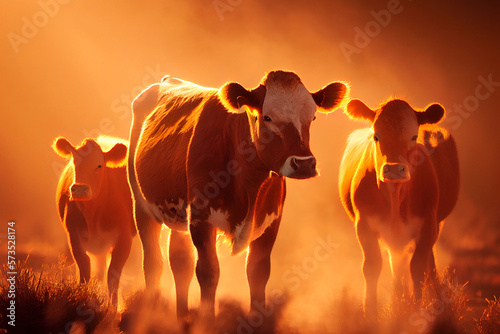 A charming and rustic illustration of a cow, depicting its distinctive features and endearing personality, generative ai